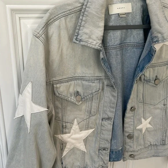 Blank NCY Casual Encounter White Star light wash Denim Jean Jacket trucker sz L - Picture 5 of 14